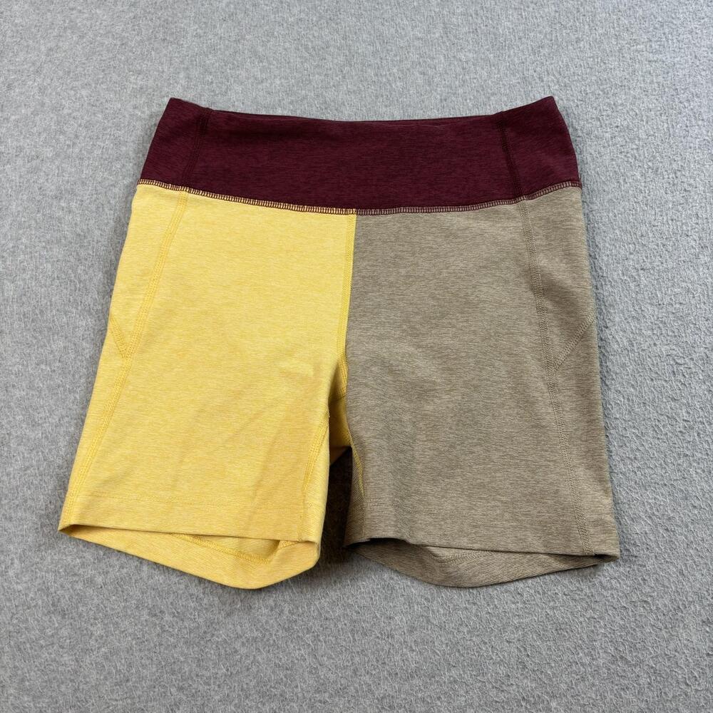 Outdoor Voices Shorts Womens Small Yellow Tan Maroon Colorblock Biker High Rise